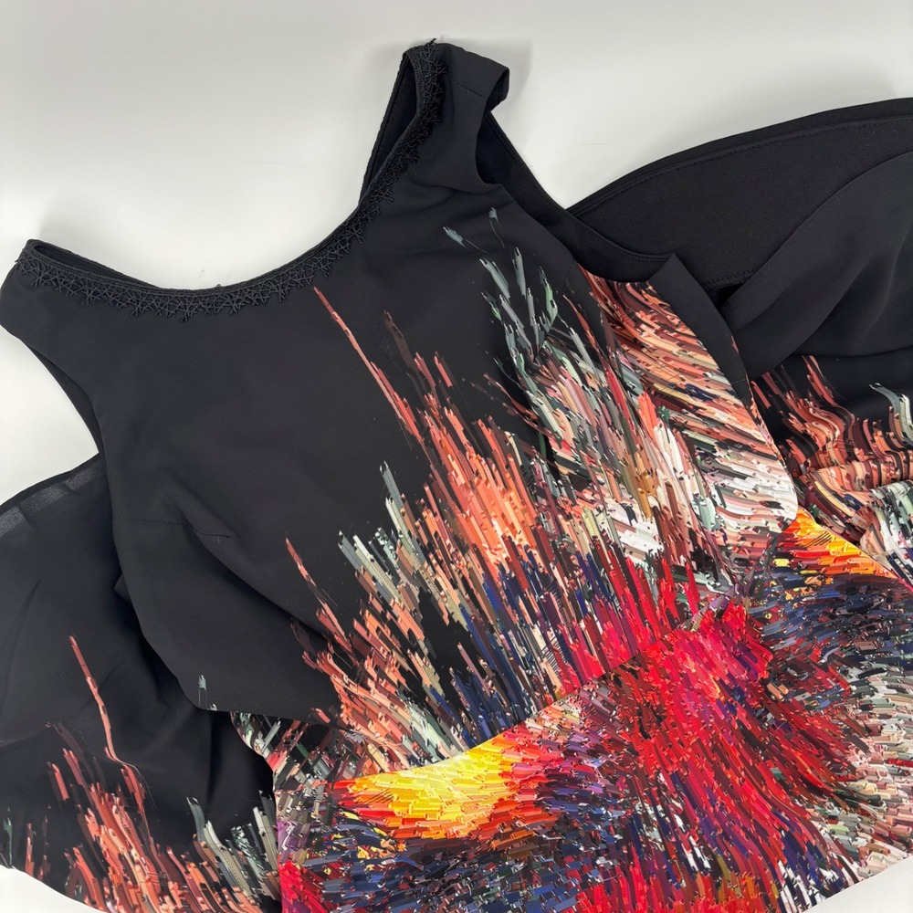 Julia Women Fit & Flare Dress 4 Black Abstract Brushstroke Art to Wear Crochet